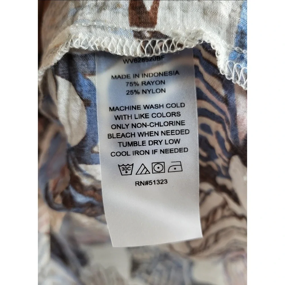 Vince Camuto Coastal Seashell Print Tie Front Blouse Blue Brown Beachy Boho 3X